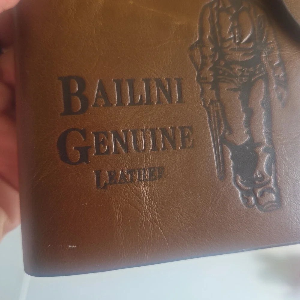 Bailini Genuine Brown Cowhide Leather Men Bifold Cowboy Wallet